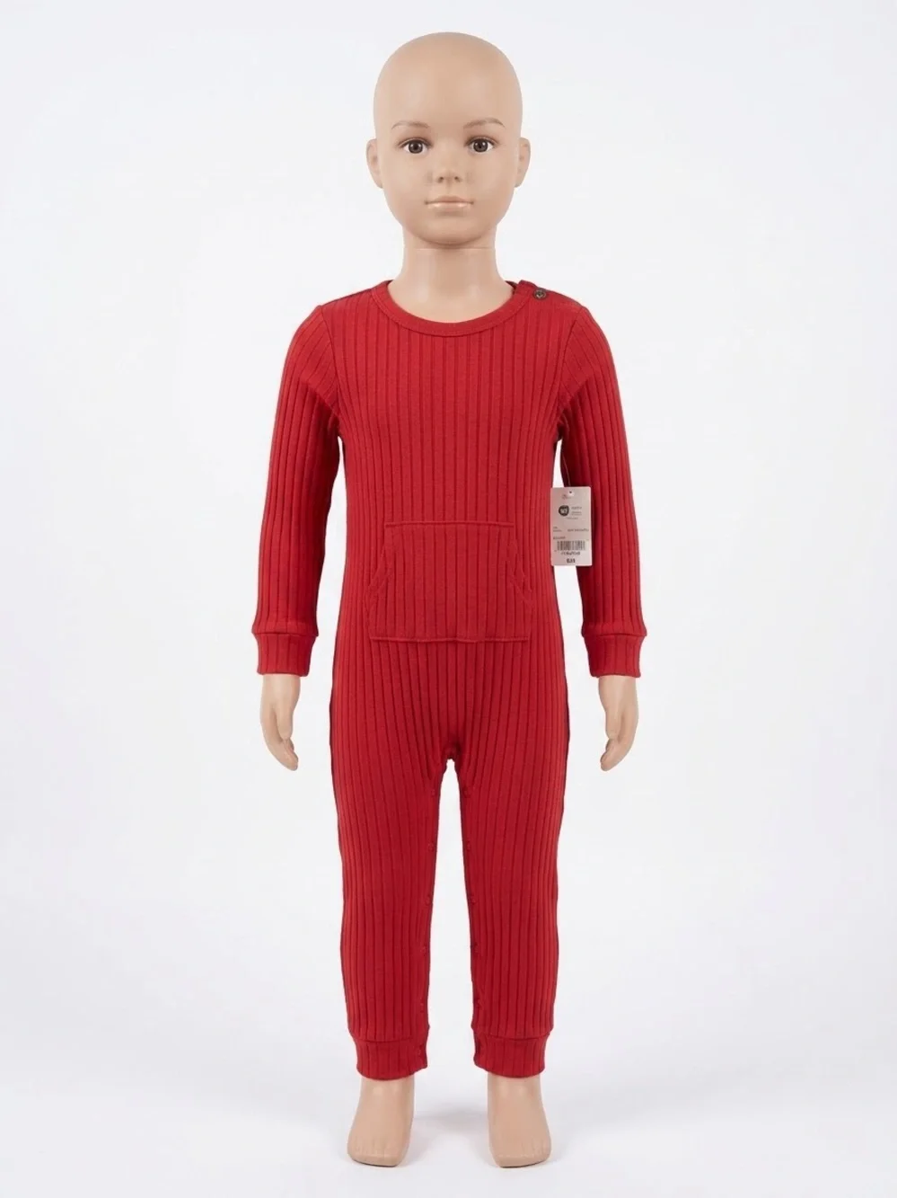 okie dokie Red Ribbed One-Piece Footie with Front Pocket